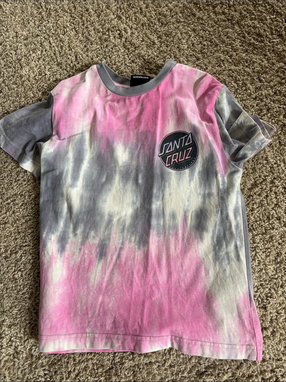Santa Cruz Skateboards Pink & Gray Tie-Dye Kids Short Sleeve Tee size xs